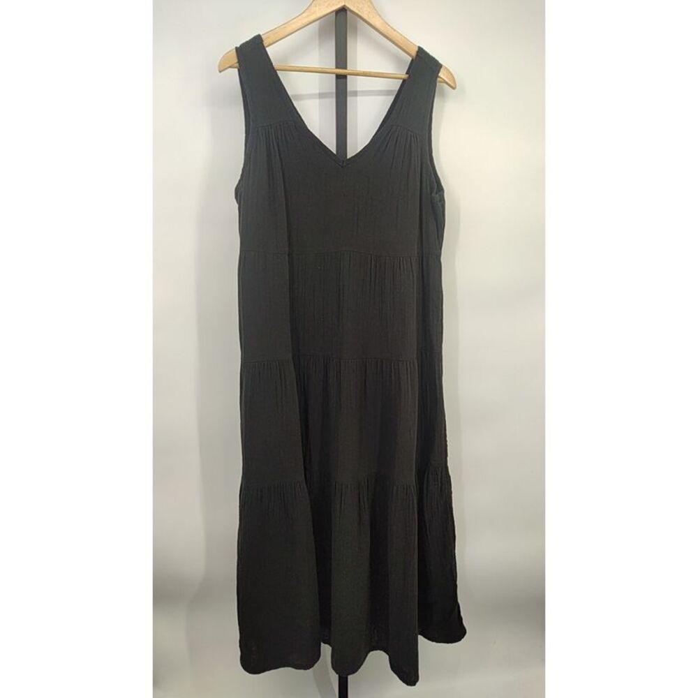 Quince Women 100% Organic Cotton Gauze Tiered Maxi Dress Black S - Picture 2 of 3